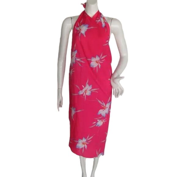 Vintage HILO HATTIES Wrap Dress/Sarong, S, Pink Floral, Halter, Made in Hawaii - Picture 1 of 10